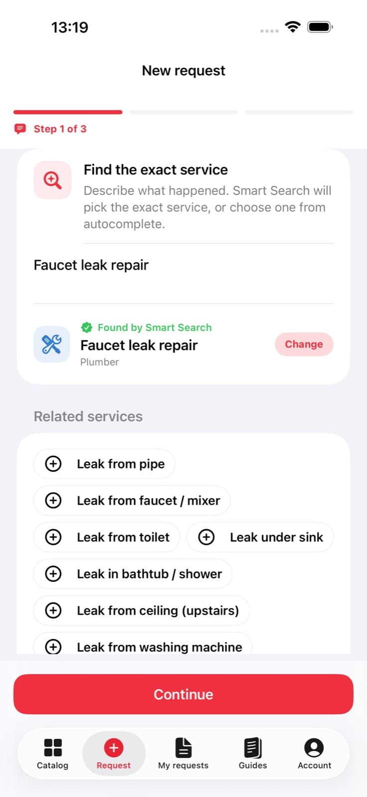 Describe the job in a guided request
