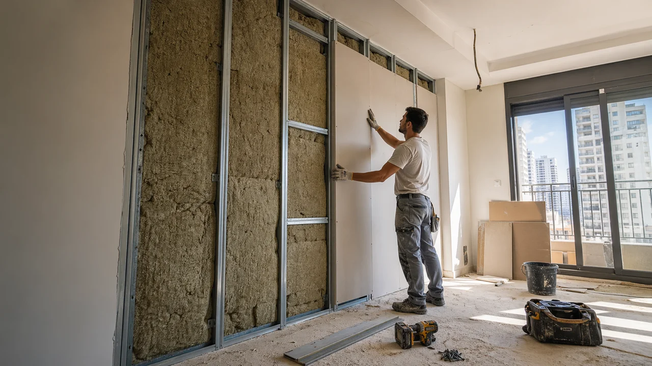 Apartment soundproofing with drywall in Israel 2026: the full technical guide — decibels, products, prices, and what actually works